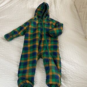 Patagonia Kids Recersible Plaid One Piece - Green, Blue, and Yellow